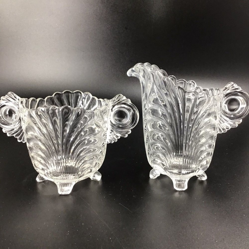 Elegant Vintage Cambridge Caprice Pattern SCA Glass Footed Cream and Sugar Set